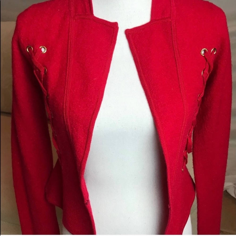 Cache - Red Light Wool Jacket With Grommets - image 3